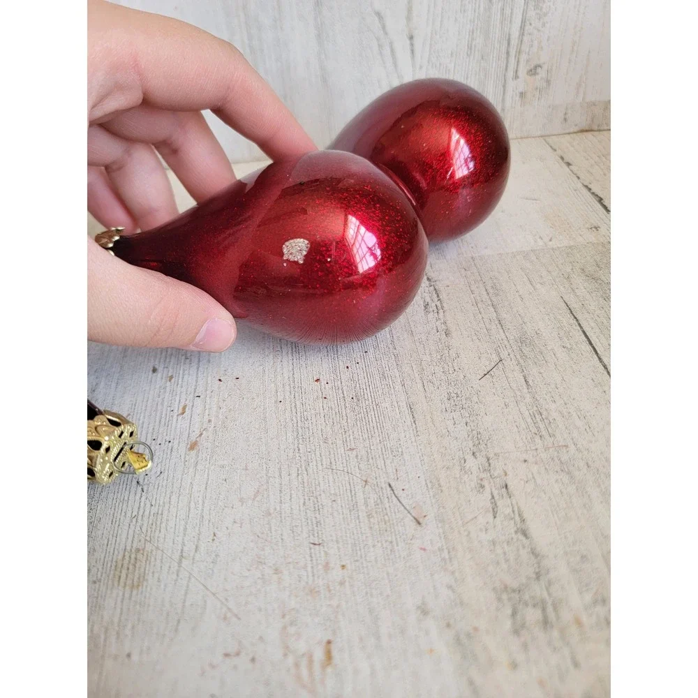 Vintage dark red glitter teardrop glass ornament Xmas set unique home decor
